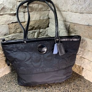 COACH 17668 Stitched Nylon Tote w Patent Leather